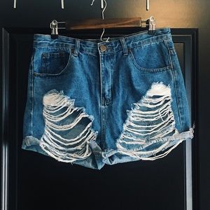 Distressed High-Waisted Jean Shorts